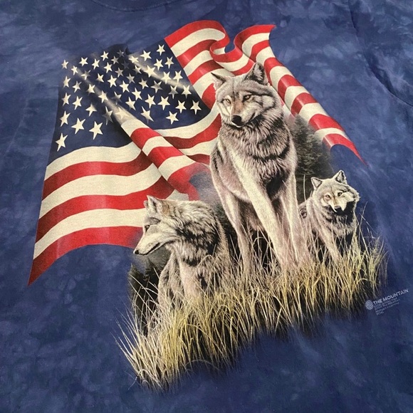 The Mountain Vintage 2001 Wolf Dog USA Flag America T-Shirt Blue Tie Dye XXXL 3X - Picture 2 of 5
